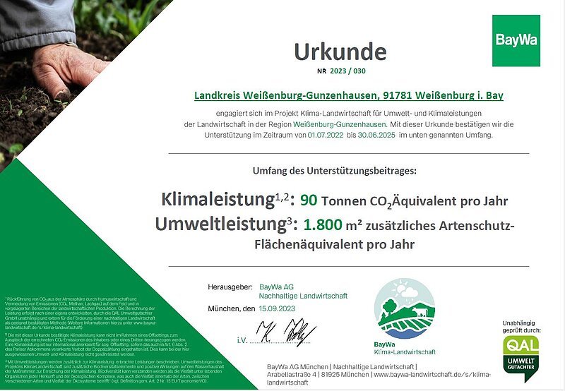 Nachhaltigkeitszertifikat Landkreis Weißenburg-Gunzenhausen - Klima-Landwirtschaft